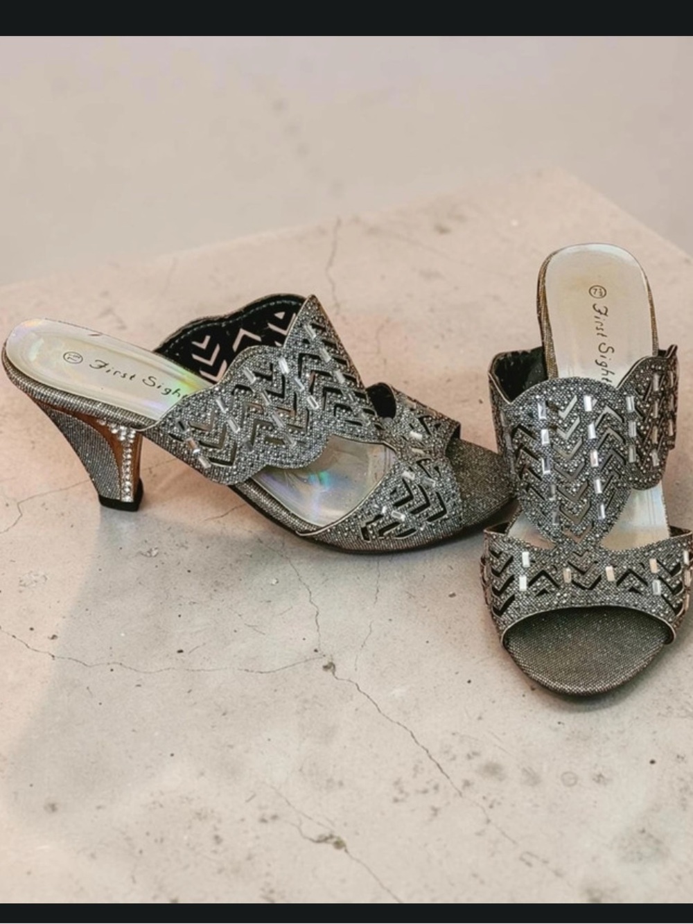 First Sight Sparkly Silver Heeled Sandals - Women